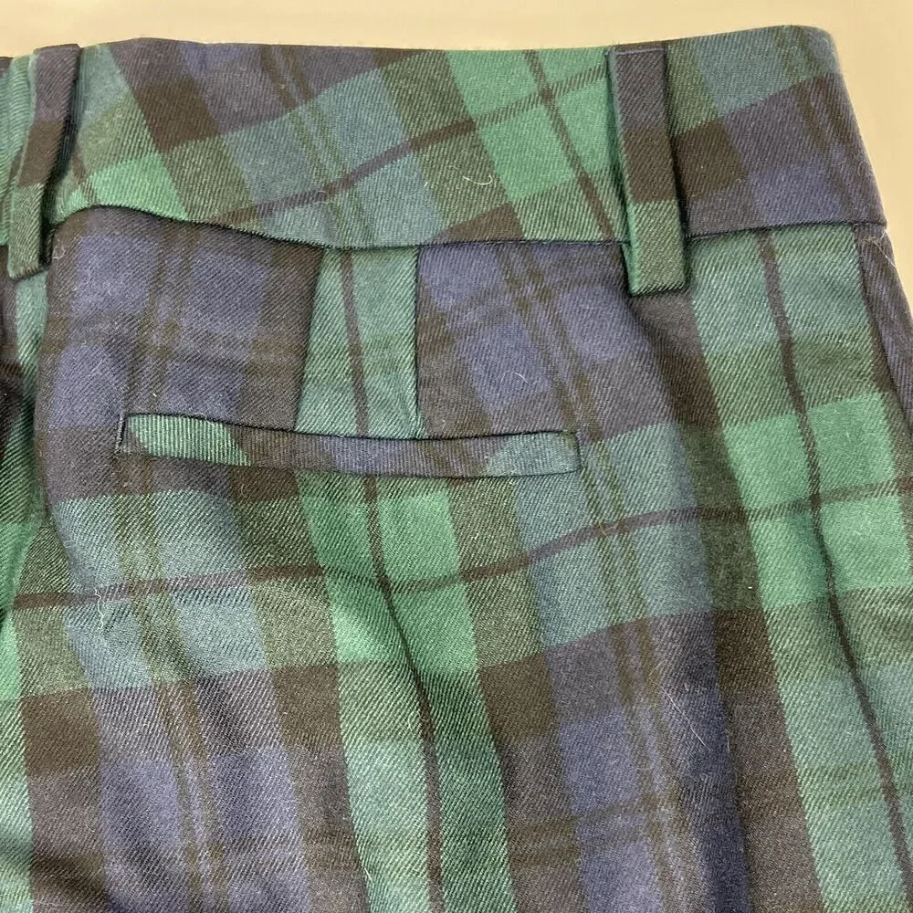 Land's End Green BlueBlackwatch Plaid Pants Size 6 Slim Leg Mid Rise